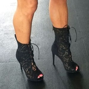 Bebe black eyelet lace boots size 8.5